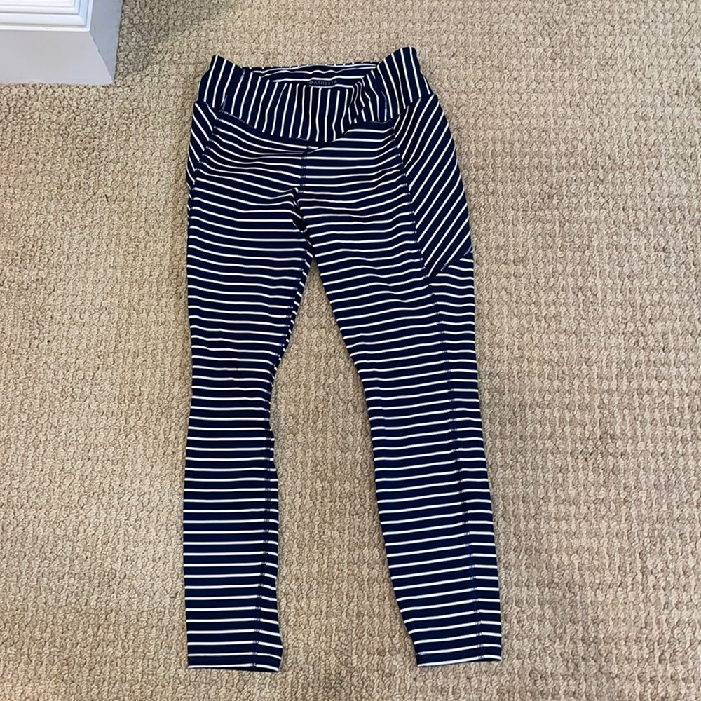 Athleta Navy and White Striped Leggings